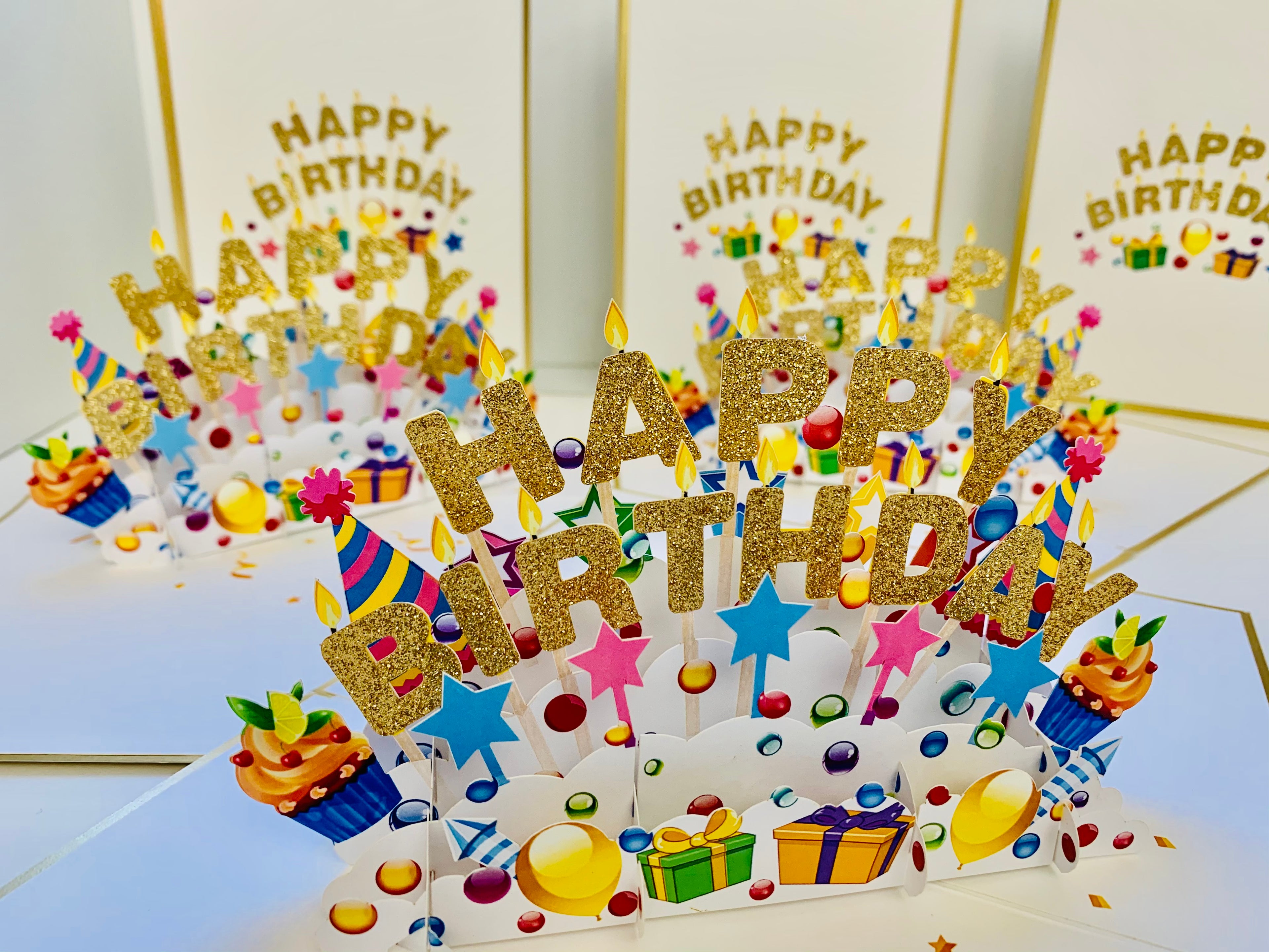 Luxury Gold Happy Birthday with Presents Origami Pop Cards 3D Pop Up Greeting Card Thank You Handmade Gift Thinking of You Happy Birthday Occasion Australiana Celebrate the Beauty and Happiness During Special Day Best Wishes Gift