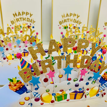 Luxury Gold Happy Birthday with Presents Origami Pop Cards 3D Pop Up Greeting Card Thank You Handmade Gift Thinking of You Happy Birthday Occasion Australiana Celebrate the Beauty and Happiness During Special Day Best Wishes Gift