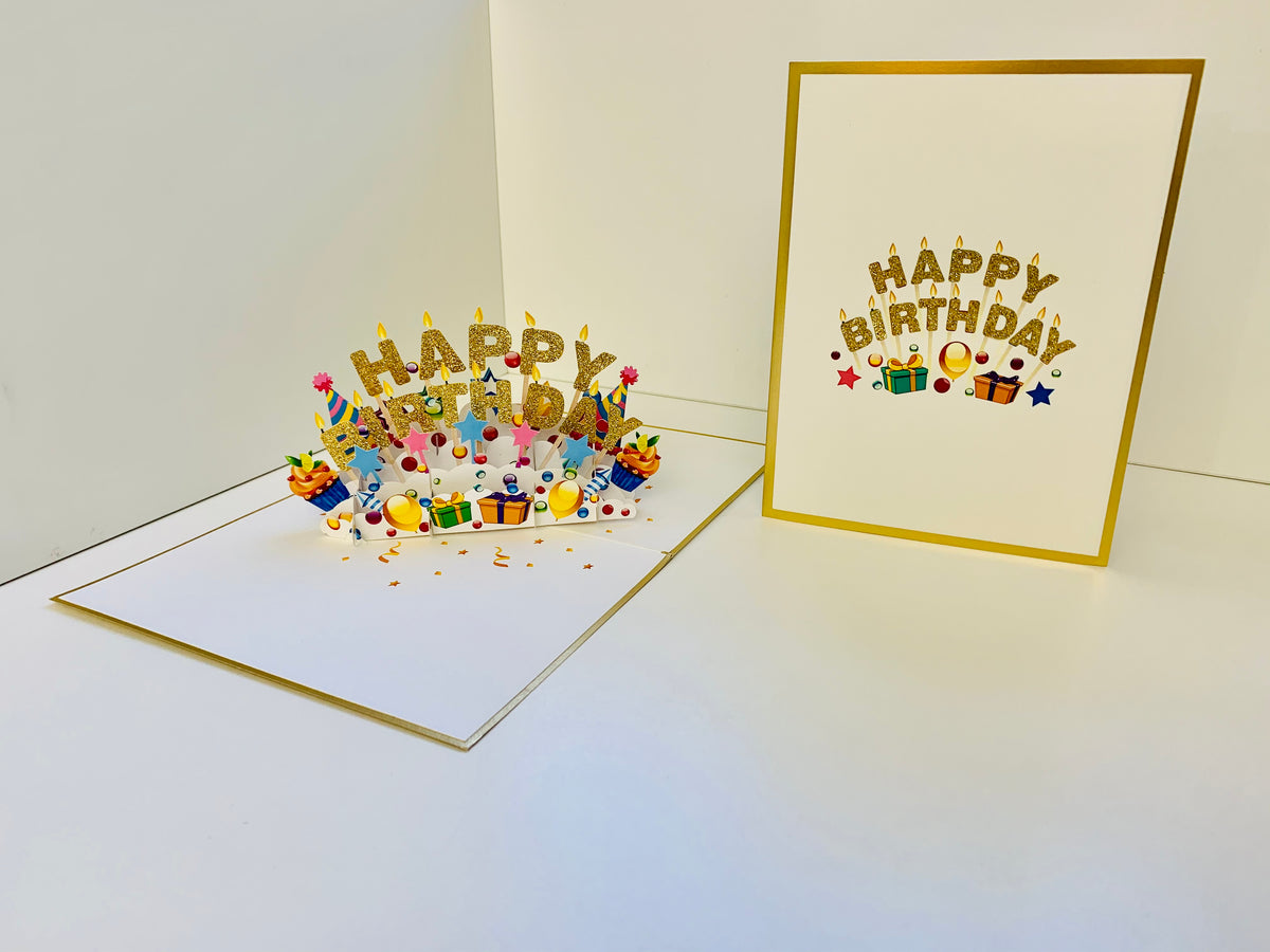 Luxury Gold Happy Birthday with Presents Origami Pop Cards 3D Pop Up Greeting Card Thank You Handmade Gift Thinking of You Happy Birthday Occasion Australiana Celebrate the Beauty and Happiness During Special Day Best Wishes Gift