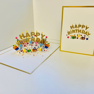 Luxury Gold Happy Birthday with Presents Origami Pop Cards 3D Pop Up Greeting Card Thank You Handmade Gift Thinking of You Happy Birthday Occasion Australiana Celebrate the Beauty and Happiness During Special Day Best Wishes Gift