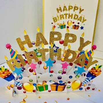Luxury Gold Happy Birthday with Presents Origami Pop Cards 3D Pop Up Greeting Card Thank You Handmade Gift Thinking of You Happy Birthday Occasion Australiana Celebrate the Beauty and Happiness During Special Day Best Wishes Gift