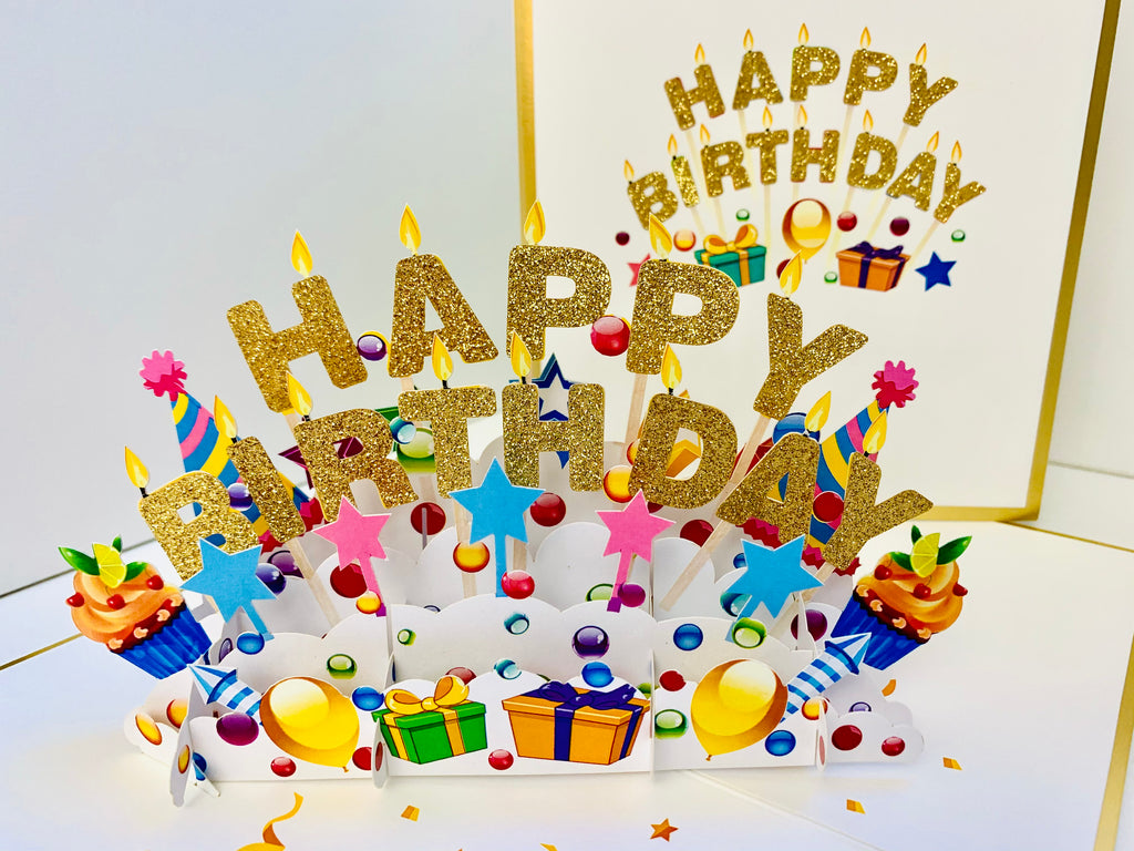 Luxury Gold Happy Birthday with Presents Origami Pop Cards 3D Pop Up Greeting Card Thank You Handmade Gift Thinking of You Happy Birthday Occasion Australiana Celebrate the Beauty and Happiness During Special Day Best Wishes Gift