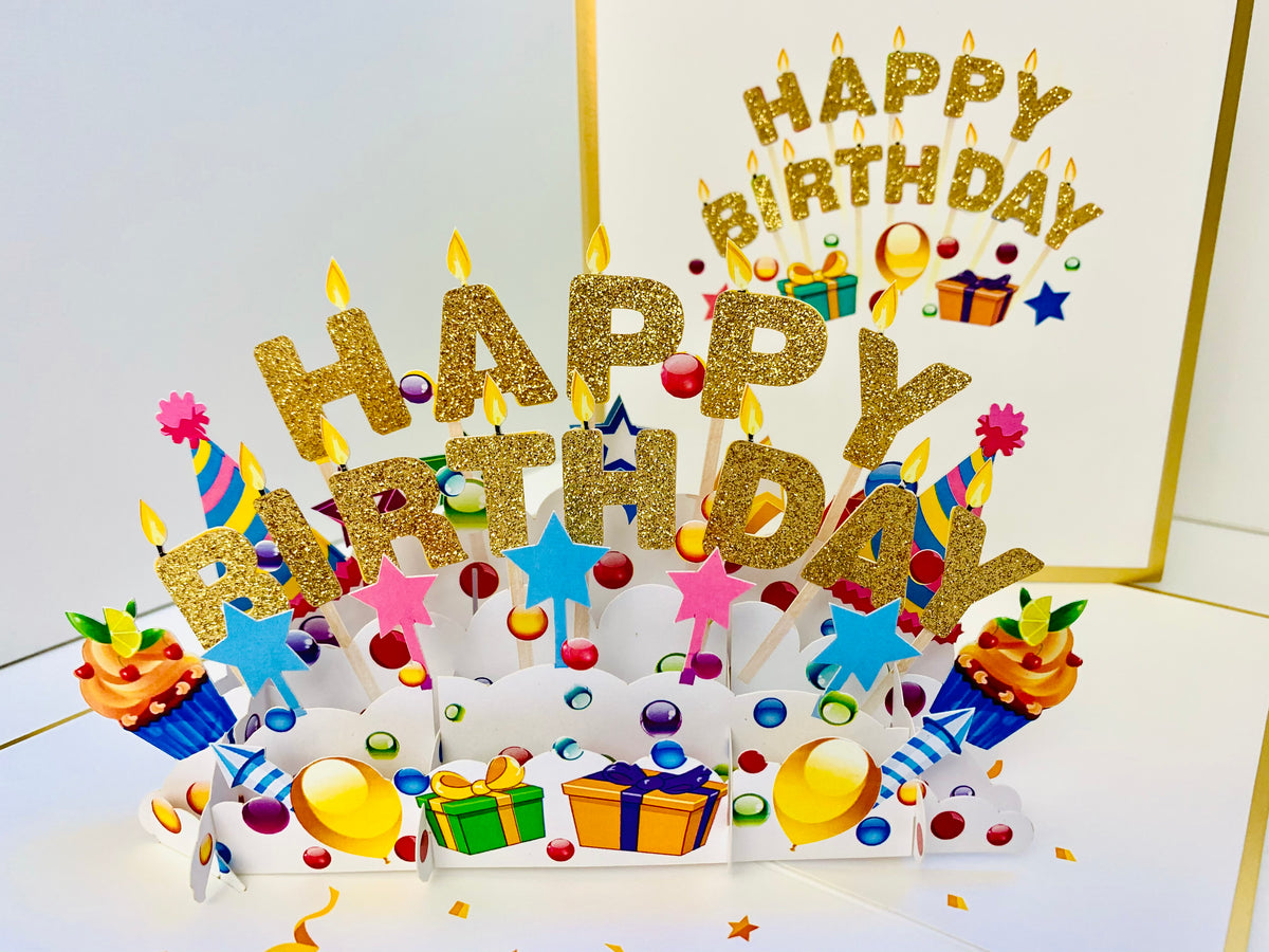 Luxury Gold Happy Birthday with Presents Origami Pop Cards 3D Pop Up Greeting Card Thank You Handmade Gift Thinking of You Happy Birthday Occasion Australiana Celebrate the Beauty and Happiness During Special Day Best Wishes Gift