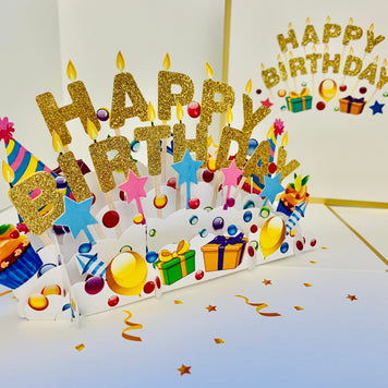 Luxury Gold Happy Birthday with Presents Origami Pop Cards 3D Pop Up Greeting Card Thank You Handmade Gift Thinking of You Happy Birthday Occasion Australiana Celebrate the Beauty and Happiness During Special Day Best Wishes Gift