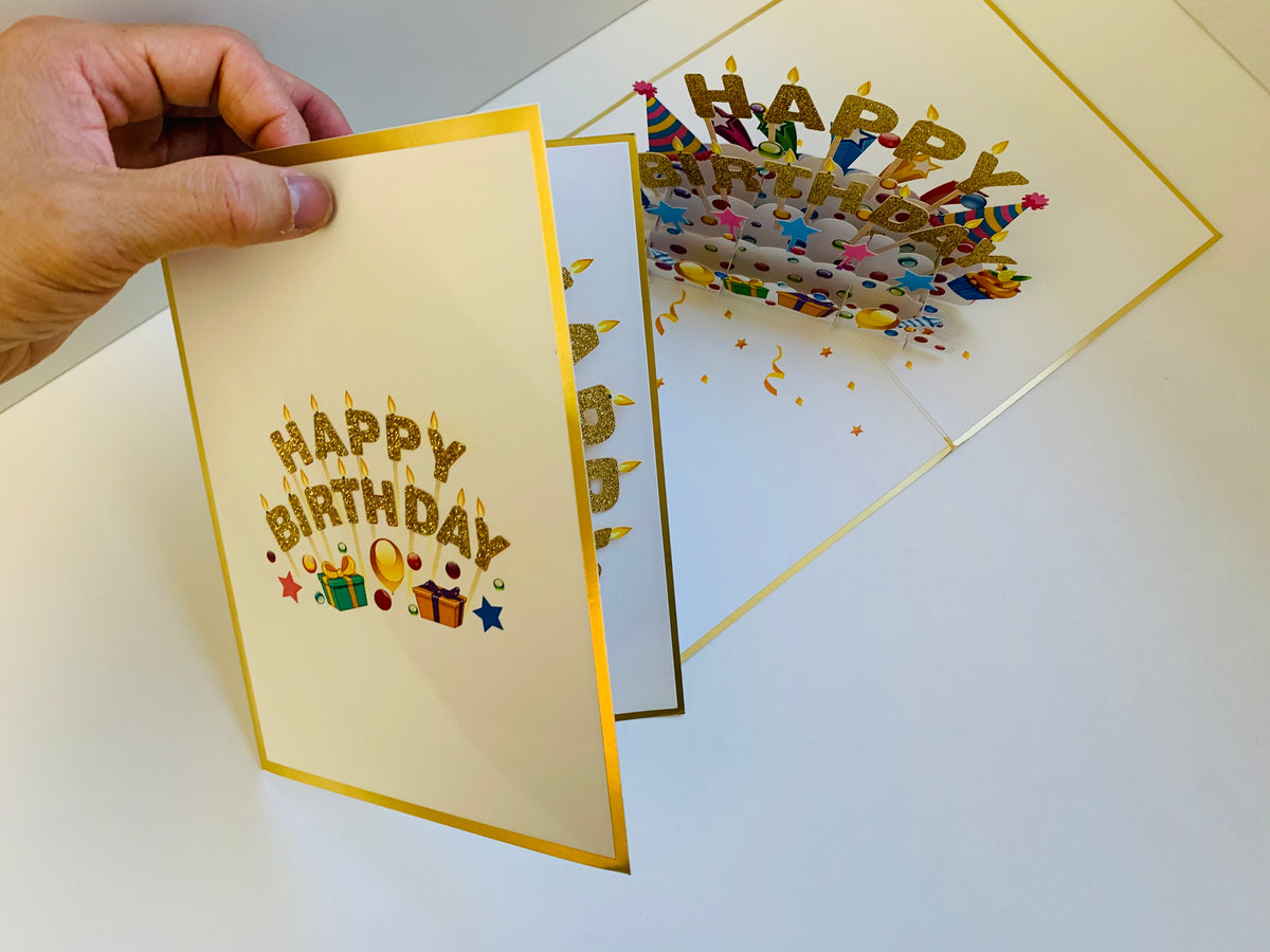 Luxury Gold Happy Birthday with Presents Origami Pop Cards 3D Pop Up Greeting Card Thank You Handmade Gift Thinking of You Happy Birthday Occasion Australiana Celebrate the Beauty and Happiness During Special Day Best Wishes Gift
