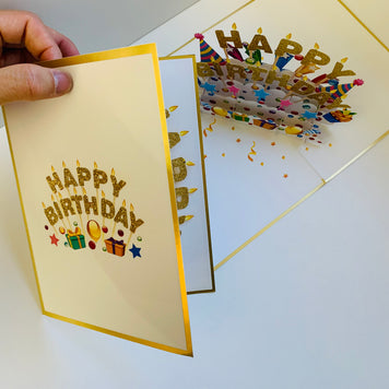 Luxury Gold Happy Birthday with Presents Origami Pop Cards 3D Pop Up Greeting Card Thank You Handmade Gift Thinking of You Happy Birthday Occasion Australiana Celebrate the Beauty and Happiness During Special Day Best Wishes Gift