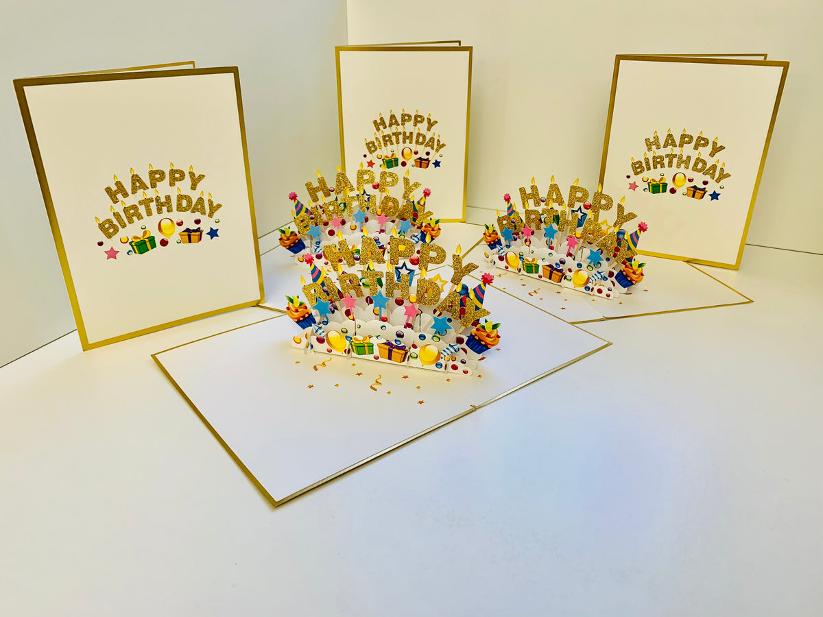 Luxury Gold Happy Birthday with Presents Origami Pop Cards 3D Pop Up Greeting Card Thank You Handmade Gift Thinking of You Happy Birthday Occasion Australiana Celebrate the Beauty and Happiness During Special Day Best Wishes Gift