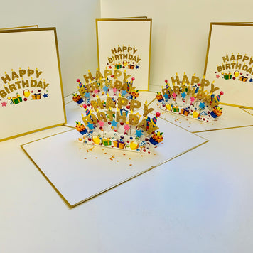Luxury Gold Happy Birthday with Presents Origami Pop Cards 3D Pop Up Greeting Card Thank You Handmade Gift Thinking of You Happy Birthday Occasion Australiana Celebrate the Beauty and Happiness During Special Day Best Wishes Gift