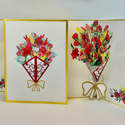 Luxury Australian Native Bouquet of Flowers Embossed Origami Pop Cards 3D Pop Up Greeting Card Happy Birthday Thank You Handmade Gift Thinking of You Blank Card for Any Occasion Happy Mother's Day Happy Father's Australiana Celebrate the Beauty of Flower