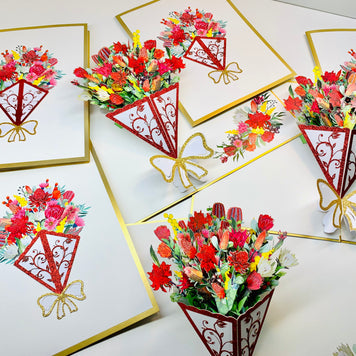 Luxury Australian Native Bouquet of Flowers Embossed Origami Pop Cards 3D Pop Up Greeting Card Happy Birthday Thank You Handmade Gift Thinking of You Blank Card for Any Occasion Happy Mother's Day Happy Father's Australiana Celebrate the Beauty of Flower