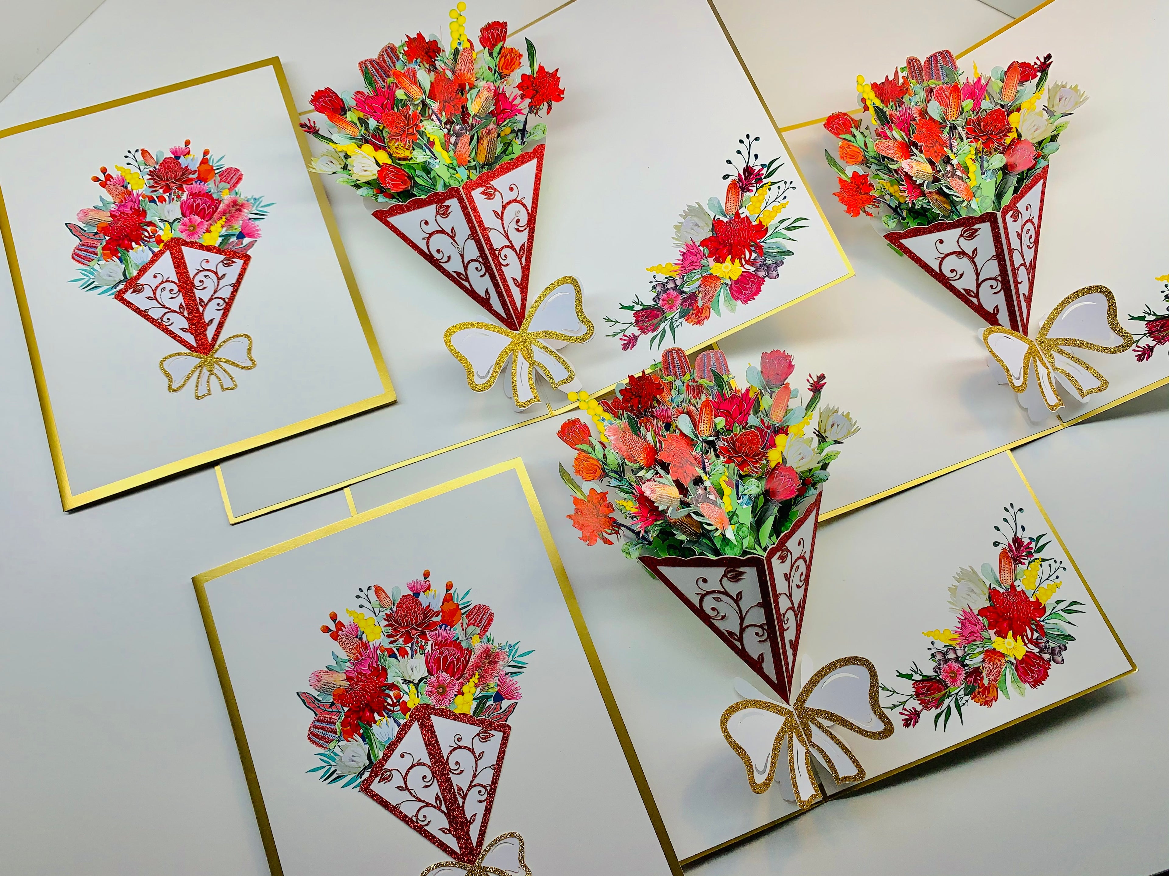Luxury Australian Native Bouquet of Flowers Embossed Origami Pop Cards 3D Pop Up Greeting Card Happy Birthday Thank You Handmade Gift Thinking of You Blank Card for Any Occasion Happy Mother's Day Happy Father's Australiana Celebrate the Beauty of Flower
