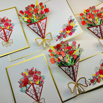 Luxury Australian Native Bouquet of Flowers Embossed Origami Pop Cards 3D Pop Up Greeting Card Happy Birthday Thank You Handmade Gift Thinking of You Blank Card for Any Occasion Happy Mother's Day Happy Father's Australiana Celebrate the Beauty of Flower