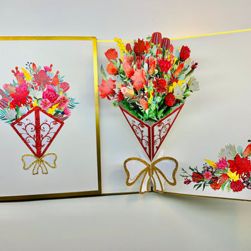 Luxury Australian Native Bouquet of Flowers Embossed Origami Pop Cards 3D Pop Up Greeting Card Happy Birthday Thank You Handmade Gift Thinking of You Blank Card for Any Occasion Happy Mother's Day Happy Father's Australiana Celebrate the Beauty of Flower