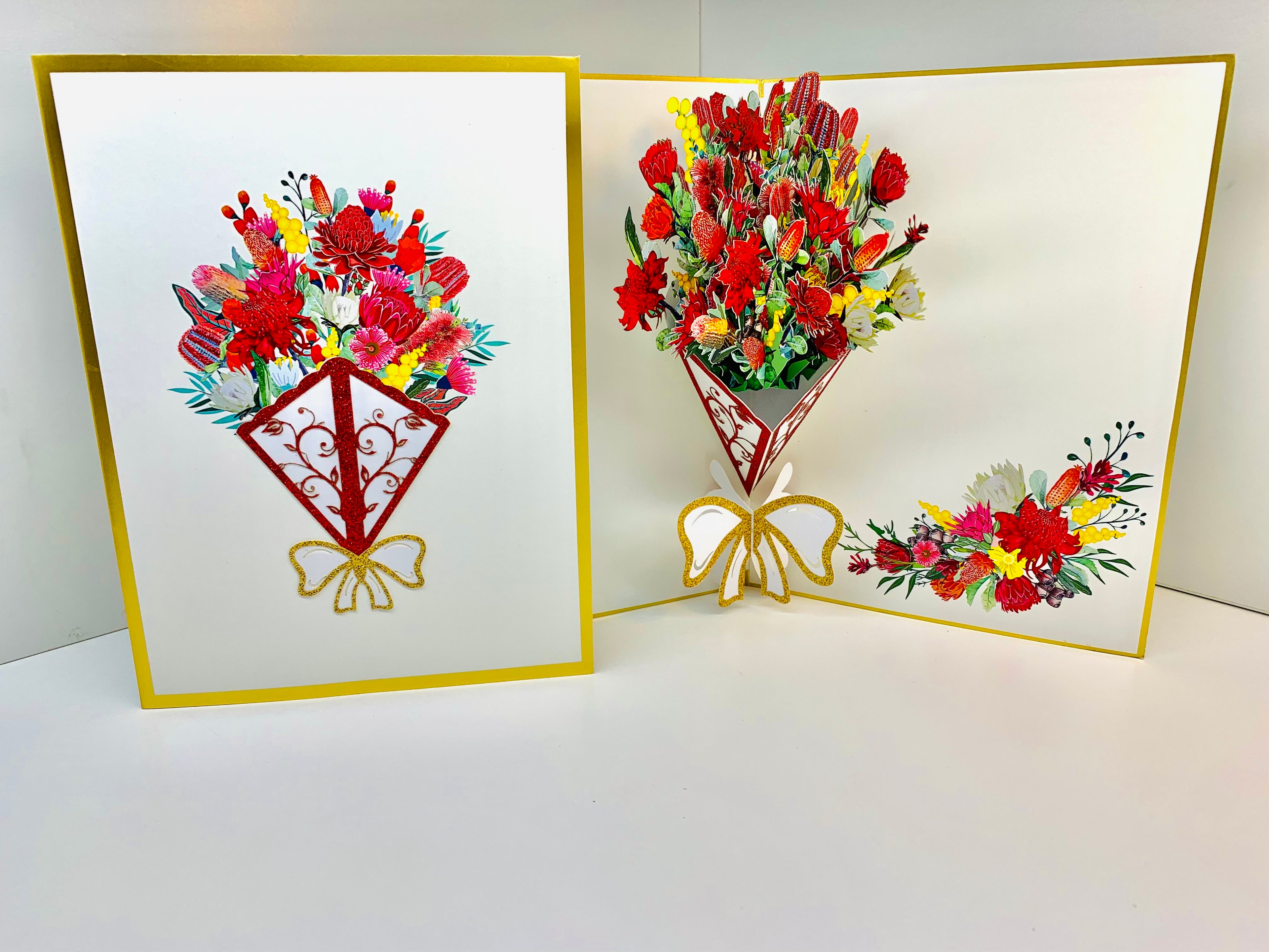Luxury Australian Native Bouquet of Flowers Embossed Origami Pop Cards 3D Pop Up Greeting Card Happy Birthday Thank You Handmade Gift Thinking of You Blank Card for Any Occasion Happy Mother's Day Happy Father's Australiana Celebrate the Beauty of Flower