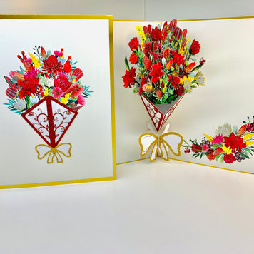 Luxury Australian Native Bouquet of Flowers Embossed Origami Pop Cards 3D Pop Up Greeting Card Happy Birthday Thank You Handmade Gift Thinking of You Blank Card for Any Occasion Happy Mother's Day Happy Father's Australiana Celebrate the Beauty of Flower