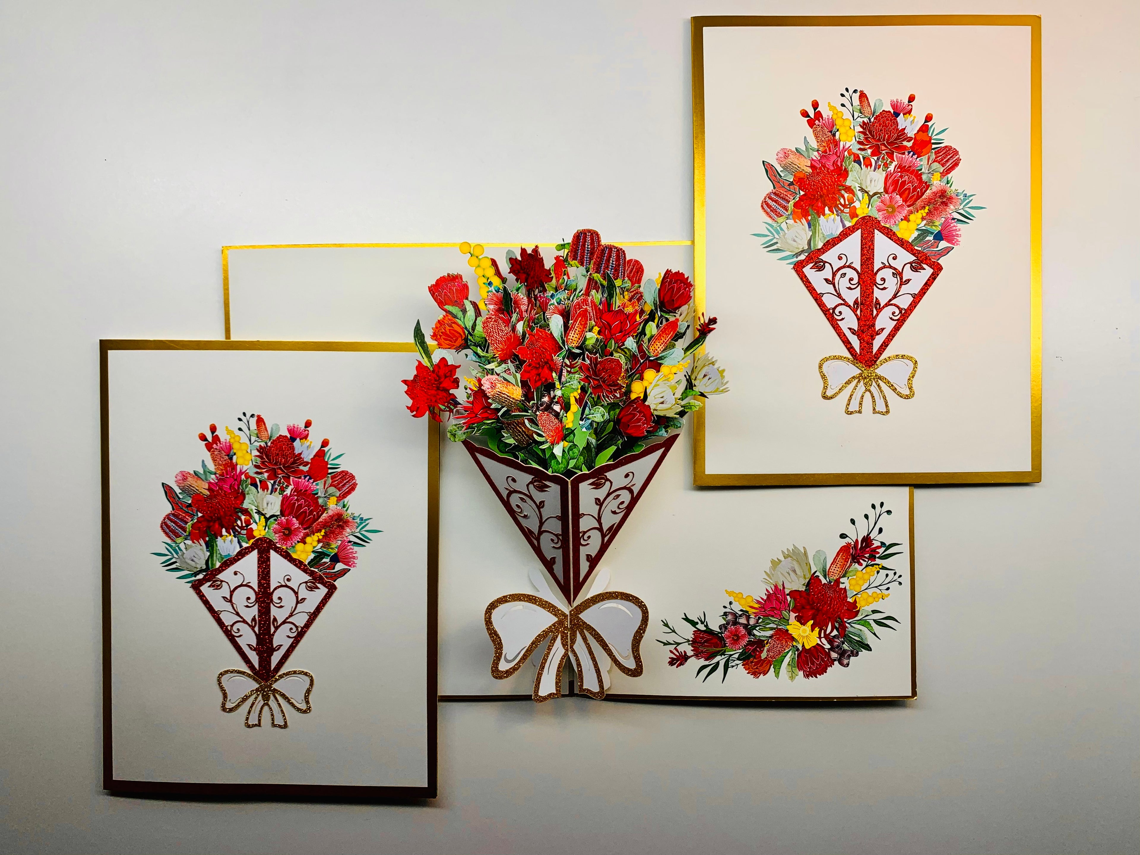 Luxury Australian Native Bouquet of Flowers Embossed Origami Pop Cards 3D Pop Up Greeting Card Happy Birthday Thank You Handmade Gift Thinking of You Blank Card for Any Occasion Happy Mother's Day Happy Father's Australiana Celebrate the Beauty of Flower