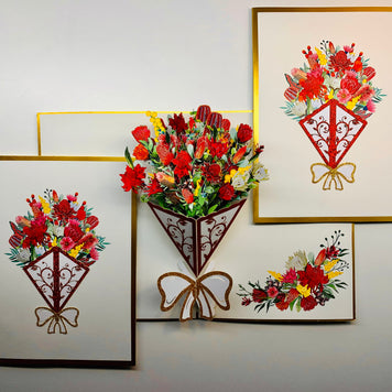 Luxury Australian Native Bouquet of Flowers Embossed Origami Pop Cards 3D Pop Up Greeting Card Happy Birthday Thank You Handmade Gift Thinking of You Blank Card for Any Occasion Happy Mother's Day Happy Father's Australiana Celebrate the Beauty of Flower
