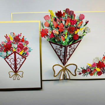 Luxury Australian Native Bouquet of Flowers Embossed Origami Pop Cards 3D Pop Up Greeting Card Happy Birthday Thank You Handmade Gift Thinking of You Blank Card for Any Occasion Happy Mother's Day Happy Father's Australiana Celebrate the Beauty of Flower