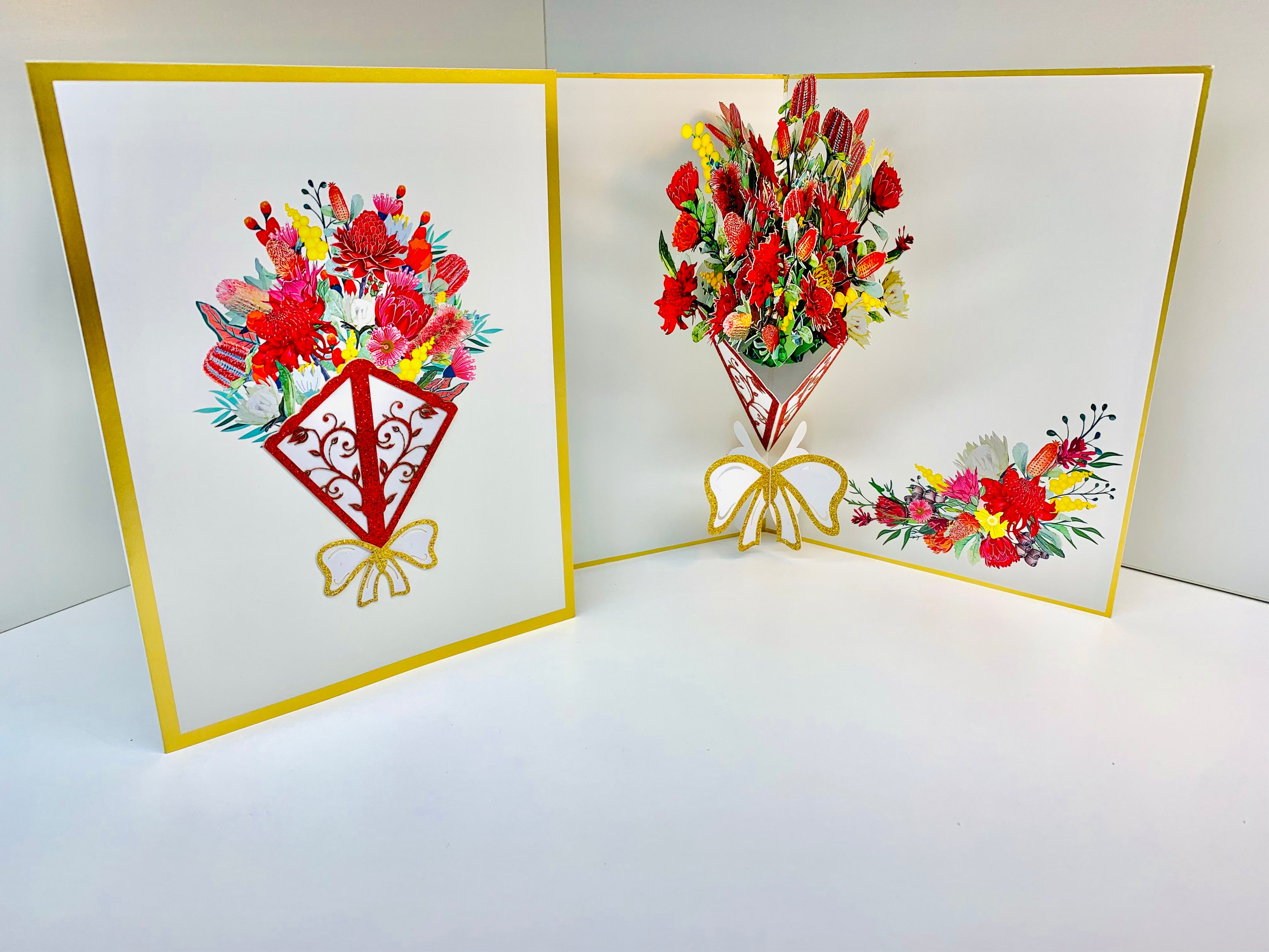 Luxury Australian Native Bouquet of Flowers Embossed Origami Pop Cards 3D Pop Up Greeting Card Happy Birthday Thank You Handmade Gift Thinking of You Blank Card for Any Occasion Happy Mother's Day Happy Father's Australiana Celebrate the Beauty of Flower