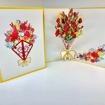 Luxury Australian Native Bouquet of Flowers Embossed Origami Pop Cards 3D Pop Up Greeting Card Happy Birthday Thank You Handmade Gift Thinking of You Blank Card for Any Occasion Happy Mother's Day Happy Father's Australiana Celebrate the Beauty of Flower
