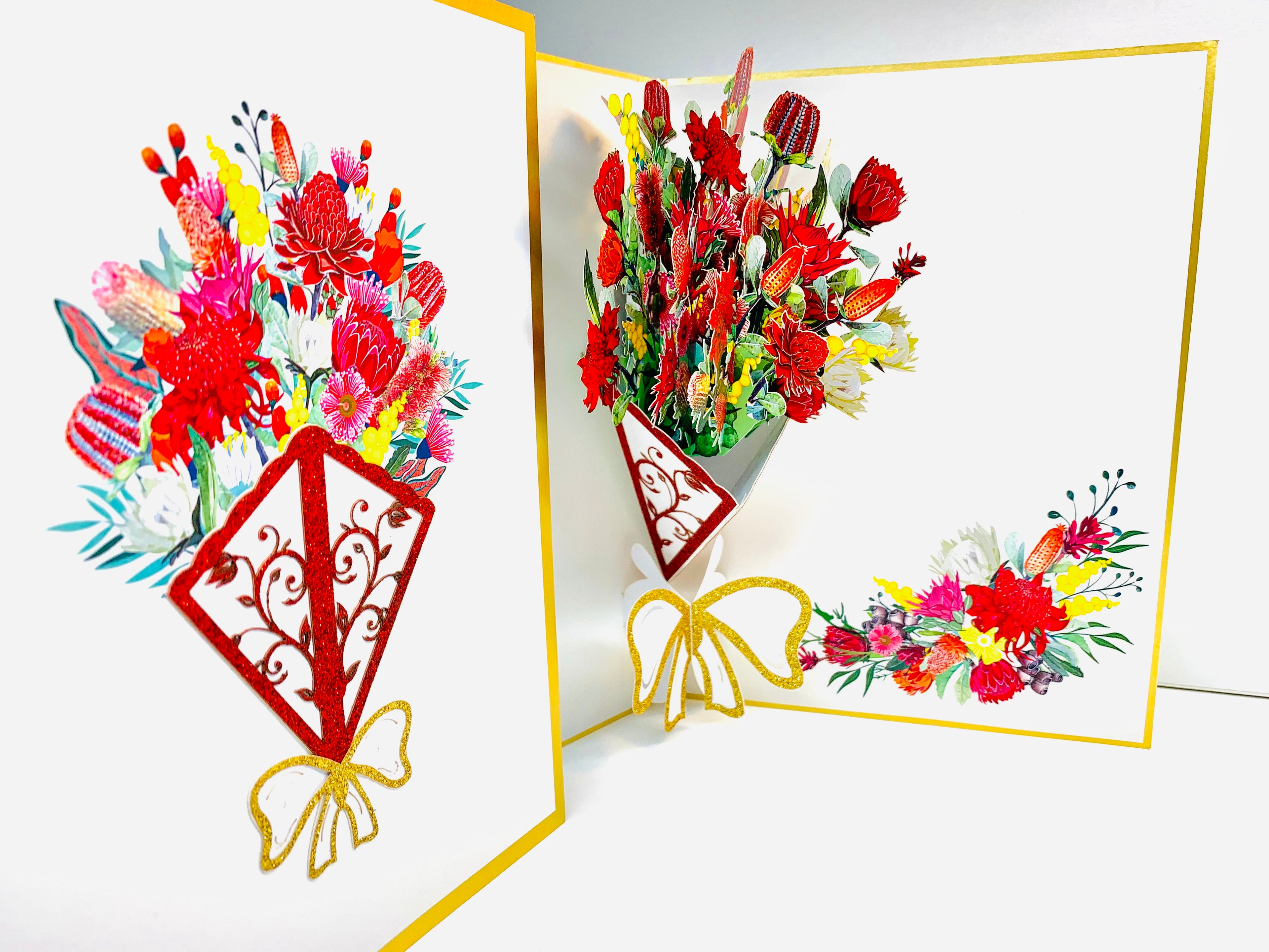 Luxury Australian Native Bouquet of Flowers Embossed Origami Pop Cards 3D Pop Up Greeting Card Happy Birthday Thank You Handmade Gift Thinking of You Blank Card for Any Occasion Happy Mother's Day Happy Father's Australiana Celebrate the Beauty of Flower