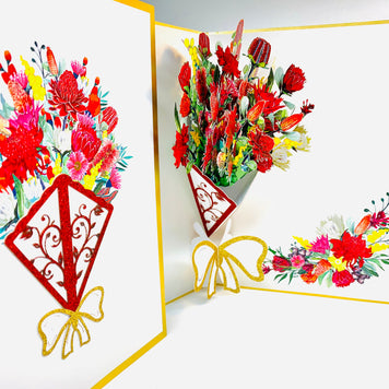 Luxury Australian Native Bouquet of Flowers Embossed Origami Pop Cards 3D Pop Up Greeting Card Happy Birthday Thank You Handmade Gift Thinking of You Blank Card for Any Occasion Happy Mother's Day Happy Father's Australiana Celebrate the Beauty of Flower