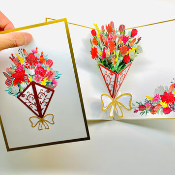 Luxury Australian Native Bouquet of Flowers Embossed Origami Pop Cards 3D Pop Up Greeting Card Happy Birthday Thank You Handmade Gift Thinking of You Blank Card for Any Occasion Happy Mother's Day Happy Father's Australiana Celebrate the Beauty of Flower