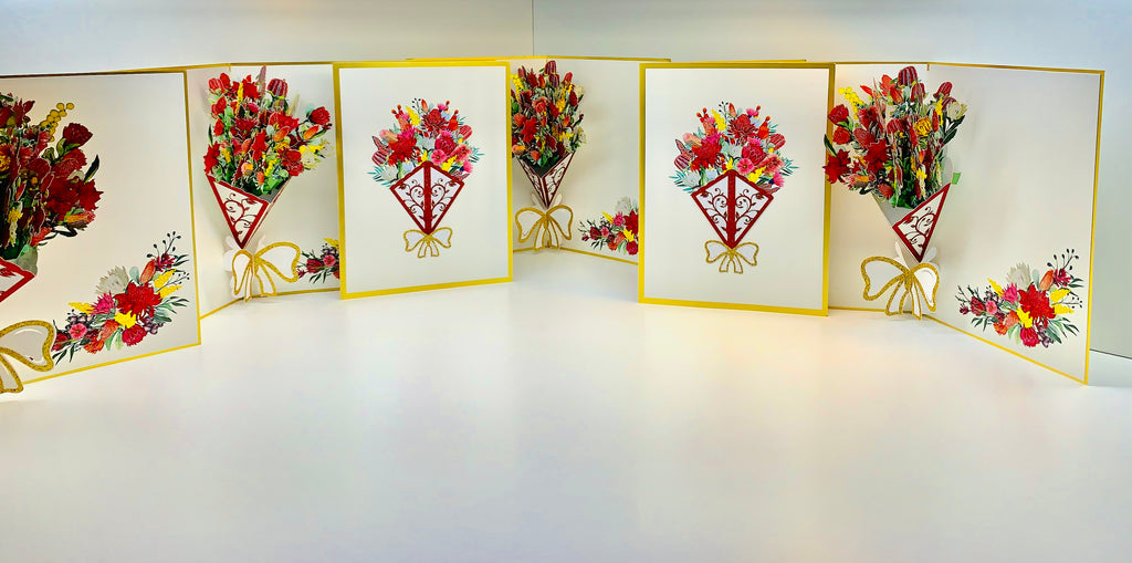 Luxury Australian Native Bouquet of Flowers Embossed Origami Pop Cards 3D Pop Up Greeting Card Happy Birthday Thank You Handmade Gift Thinking of You Blank Card for Any Occasion Happy Mother's Day Happy Father's Australiana Celebrate the Beauty of Flower