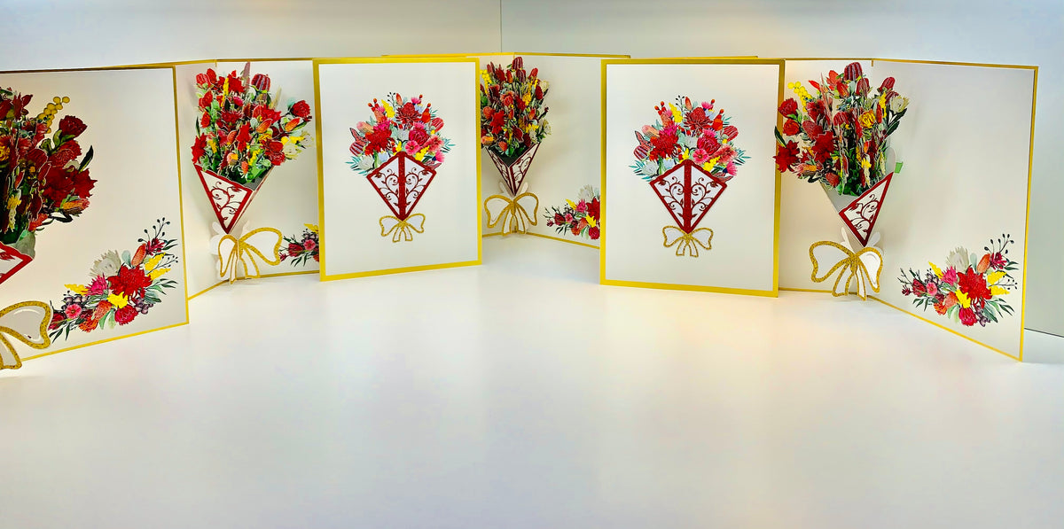 Luxury Australian Native Bouquet of Flowers Embossed Origami Pop Cards 3D Pop Up Greeting Card Happy Birthday Thank You Handmade Gift Thinking of You Blank Card for Any Occasion Happy Mother's Day Happy Father's Australiana Celebrate the Beauty of Flower