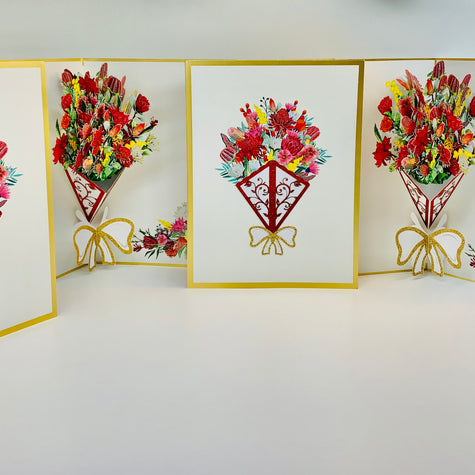 Luxury Australian Native Bouquet of Flowers Embossed Origami Pop Cards 3D Pop Up Greeting Card Happy Birthday Thank You Handmade Gift Thinking of You Blank Card for Any Occasion Happy Mother's Day Happy Father's Australiana Celebrate the Beauty of Flower