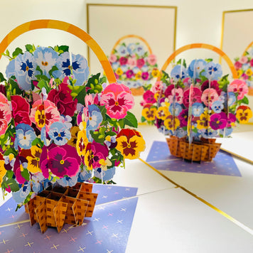 Luxury Gold Embossing Pansies Flower Basket Origami Pop Cards 3D Pop Up Greeting Card Happy Birthday Thank You Handmade Gift Thinking of You Blank Card for Any Occasion Happy Mother's Day Happy Father's Australiana Celebrate the Beauty of Autumn Flowe