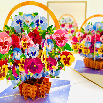 Luxury Gold Embossing Pansies Flower Basket Origami Pop Cards 3D Pop Up Greeting Card Happy Birthday Thank You Handmade Gift Thinking of You Blank Card for Any Occasion Happy Mother's Day Happy Father's Australiana Celebrate the Beauty of Autumn Flowe