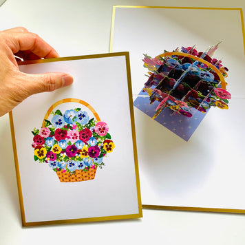 Luxury Gold Embossing Pansies Flower Basket Origami Pop Cards 3D Pop Up Greeting Card Happy Birthday Thank You Handmade Gift Thinking of You Blank Card for Any Occasion Happy Mother's Day Happy Father's Australiana Celebrate the Beauty of Autumn Flowe