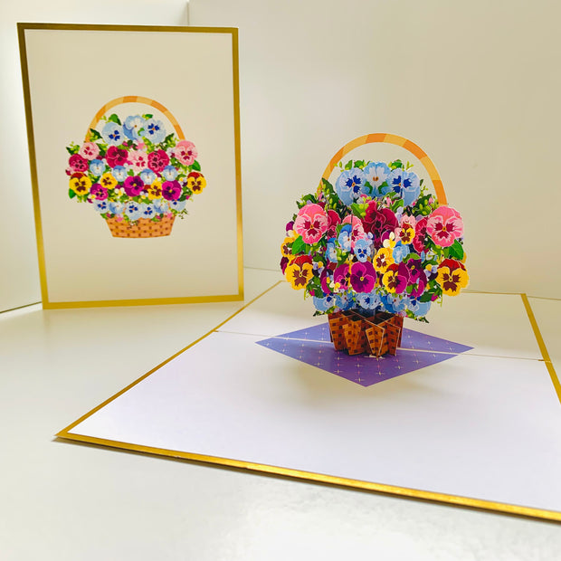Luxury Gold Embossing Pansies Flower Basket Origami Pop Cards 3D Pop Up Greeting Card Happy Birthday Thank You Handmade Gift Thinking of You Blank Card for Any Occasion Happy Mother's Day Happy Father's Australiana Celebrate the Beauty of Autumn Flowe
