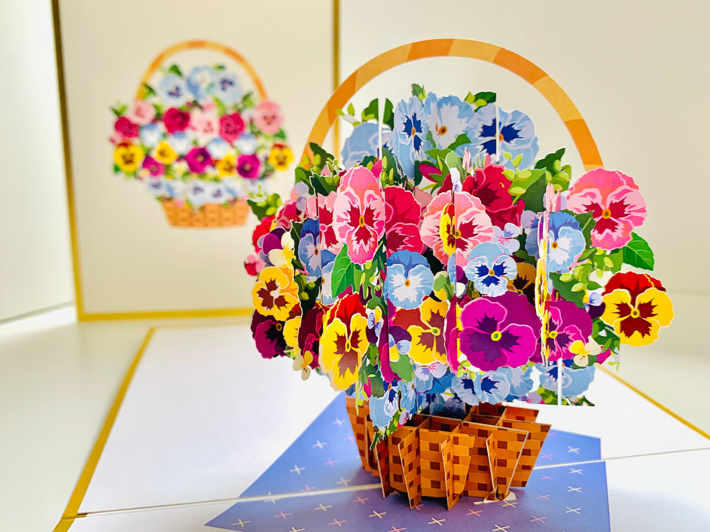 Luxury Gold Embossing Pansies Flower Basket Origami Pop Cards 3D Pop Up Greeting Card Happy Birthday Thank You Handmade Gift Thinking of You Blank Card for Any Occasion Happy Mother's Day Happy Father's Australiana Celebrate the Beauty of Autumn Flowe