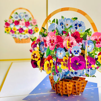 Luxury Gold Embossing Pansies Flower Basket Origami Pop Cards 3D Pop Up Greeting Card Happy Birthday Thank You Handmade Gift Thinking of You Blank Card for Any Occasion Happy Mother's Day Happy Father's Australiana Celebrate the Beauty of Autumn Flowe