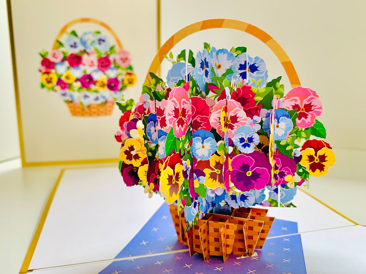 Luxury Gold Embossing Pansies Flower Basket Origami Pop Cards 3D Pop Up Greeting Card Happy Birthday Thank You Handmade Gift Thinking of You Blank Card for Any Occasion Happy Mother's Day Happy Father's Australiana Celebrate the Beauty of Autumn Flowe