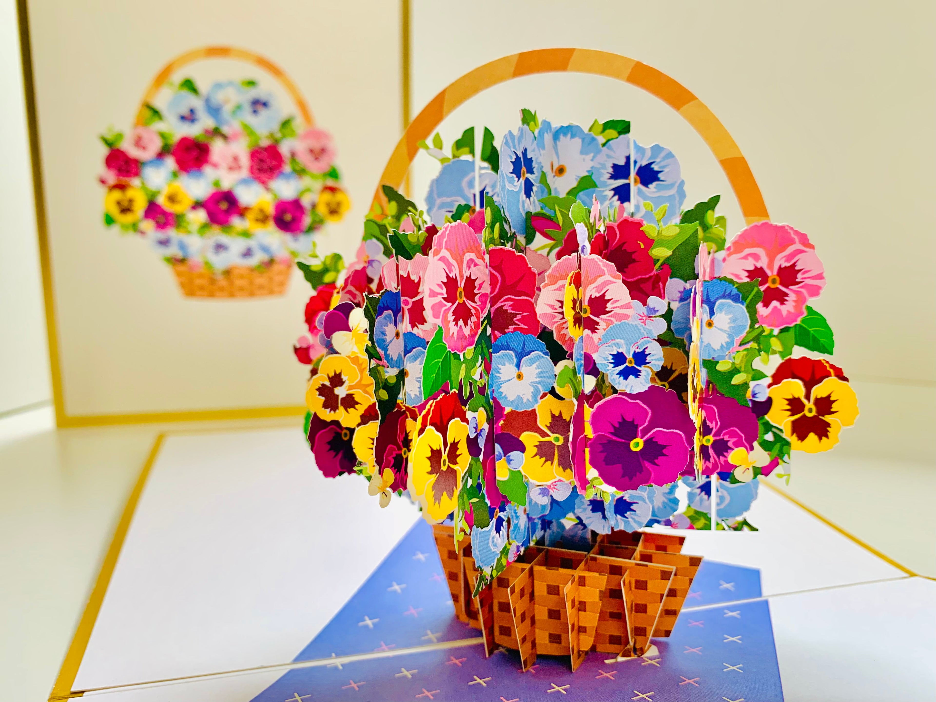 Luxury Gold Embossing Pansies Flower Basket Origami Pop Cards 3D Pop Up Greeting Card Happy Birthday Thank You Handmade Gift Thinking of You Blank Card for Any Occasion Happy Mother's Day Happy Father's Australiana Celebrate the Beauty of Autumn Flowe