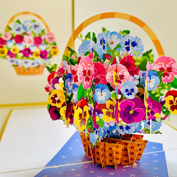 Luxury Gold Embossing Pansies Flower Basket Origami Pop Cards 3D Pop Up Greeting Card Happy Birthday Thank You Handmade Gift Thinking of You Blank Card for Any Occasion Happy Mother's Day Happy Father's Australiana Celebrate the Beauty of Autumn Flowe