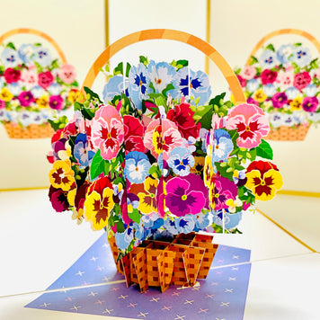 Luxury Gold Embossing Pansies Flower Basket Origami Pop Cards 3D Pop Up Greeting Card Happy Birthday Thank You Handmade Gift Thinking of You Blank Card for Any Occasion Happy Mother's Day Happy Father's Australiana Celebrate the Beauty of Autumn Flowe