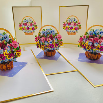 Luxury Gold Embossing Pansies Flower Basket Origami Pop Cards 3D Pop Up Greeting Card Happy Birthday Thank You Handmade Gift Thinking of You Blank Card for Any Occasion Happy Mother's Day Happy Father's Australiana Celebrate the Beauty of Autumn Flowe