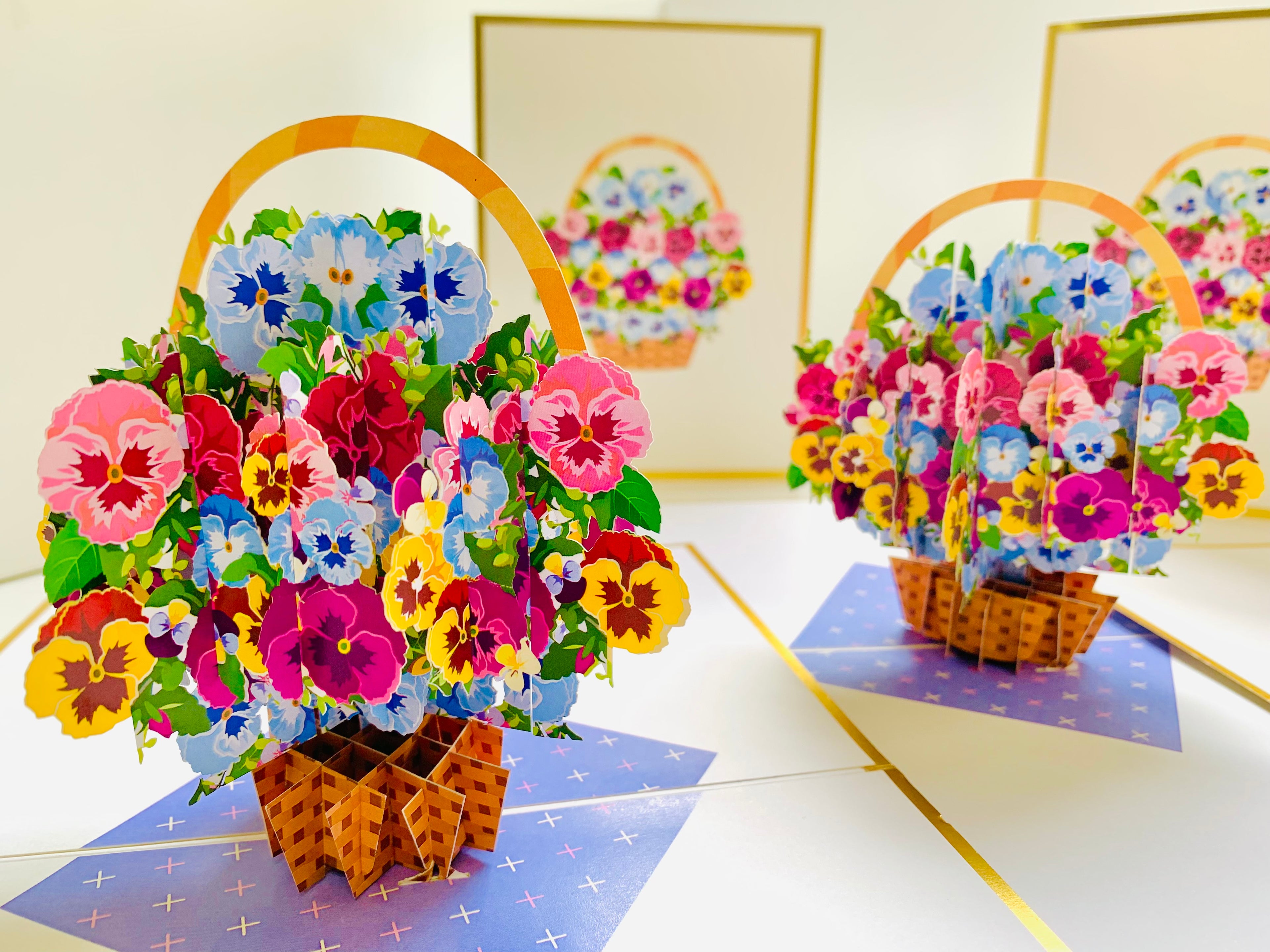 Luxury Gold Embossing Pansies Flower Basket Origami Pop Cards 3D Pop Up Greeting Card Happy Birthday Thank You Handmade Gift Thinking of You Blank Card for Any Occasion Happy Mother's Day Happy Father's Australiana Celebrate the Beauty of Autumn Flowe