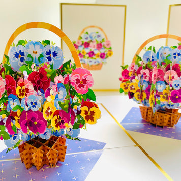 Luxury Gold Embossing Pansies Flower Basket Origami Pop Cards 3D Pop Up Greeting Card Happy Birthday Thank You Handmade Gift Thinking of You Blank Card for Any Occasion Happy Mother's Day Happy Father's Australiana Celebrate the Beauty of Autumn Flowe