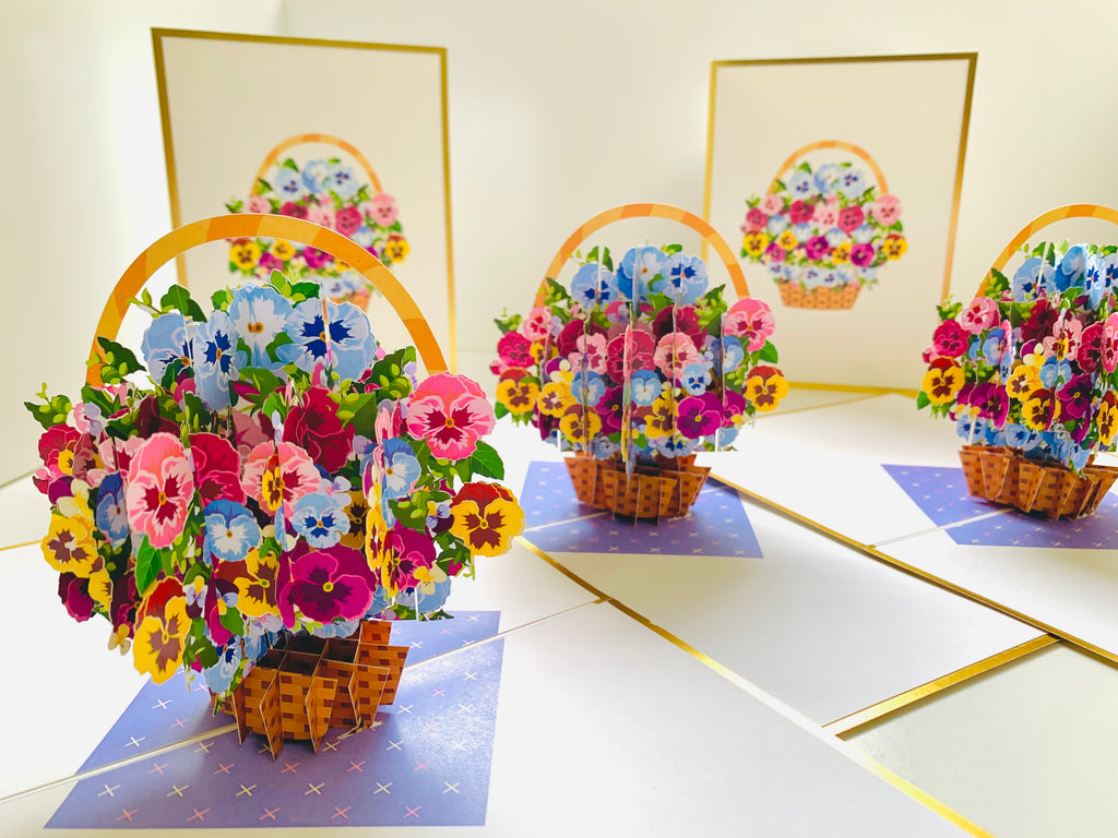 Luxury Gold Embossing Pansies Flower Basket Origami Pop Cards 3D Pop Up Greeting Card Happy Birthday Thank You Handmade Gift Thinking of You Blank Card for Any Occasion Happy Mother's Day Happy Father's Australiana Celebrate the Beauty of Autumn Flowe