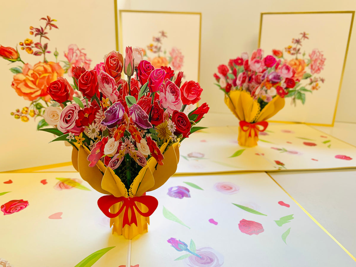 Luxury Gold Embossing Sweetheart Flower Bouquet Origami Pop Cards 3D Pop Up Greeting Card Happy Birthday Thank You Handmade Gift Thinking of You Blank Card for Any Occasion Happy Mother's Day Happy Father's Australiana Celebrate and Romantic