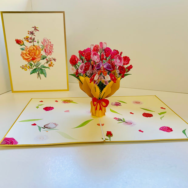 Luxury Gold Embossing Sweetheart Flower Bouquet Origami Pop Cards 3D Pop Up Greeting Card Happy Birthday Thank You Handmade Gift Thinking of You Blank Card for Any Occasion Happy Mother's Day Happy Father's Australiana Celebrate and Romantic