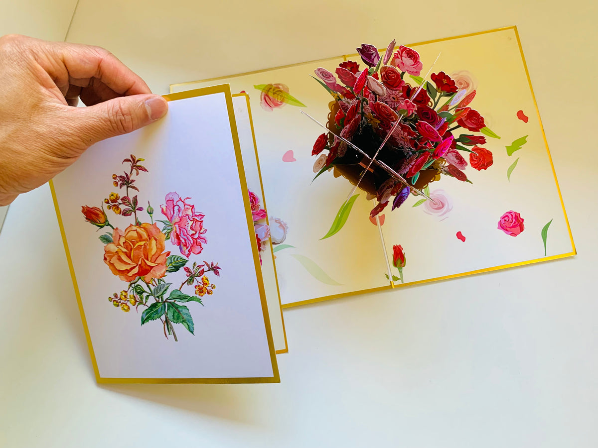 Luxury Gold Embossing Sweetheart Flower Bouquet Origami Pop Cards 3D Pop Up Greeting Card Happy Birthday Thank You Handmade Gift Thinking of You Blank Card for Any Occasion Happy Mother's Day Happy Father's Australiana Celebrate and Romantic