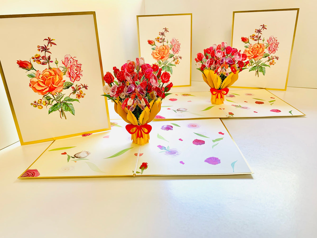 Luxury Gold Embossing Sweetheart Flower Bouquet Origami Pop Cards 3D Pop Up Greeting Card Happy Birthday Thank You Handmade Gift Thinking of You Blank Card for Any Occasion Happy Mother's Day Happy Father's Australiana Celebrate and Romantic