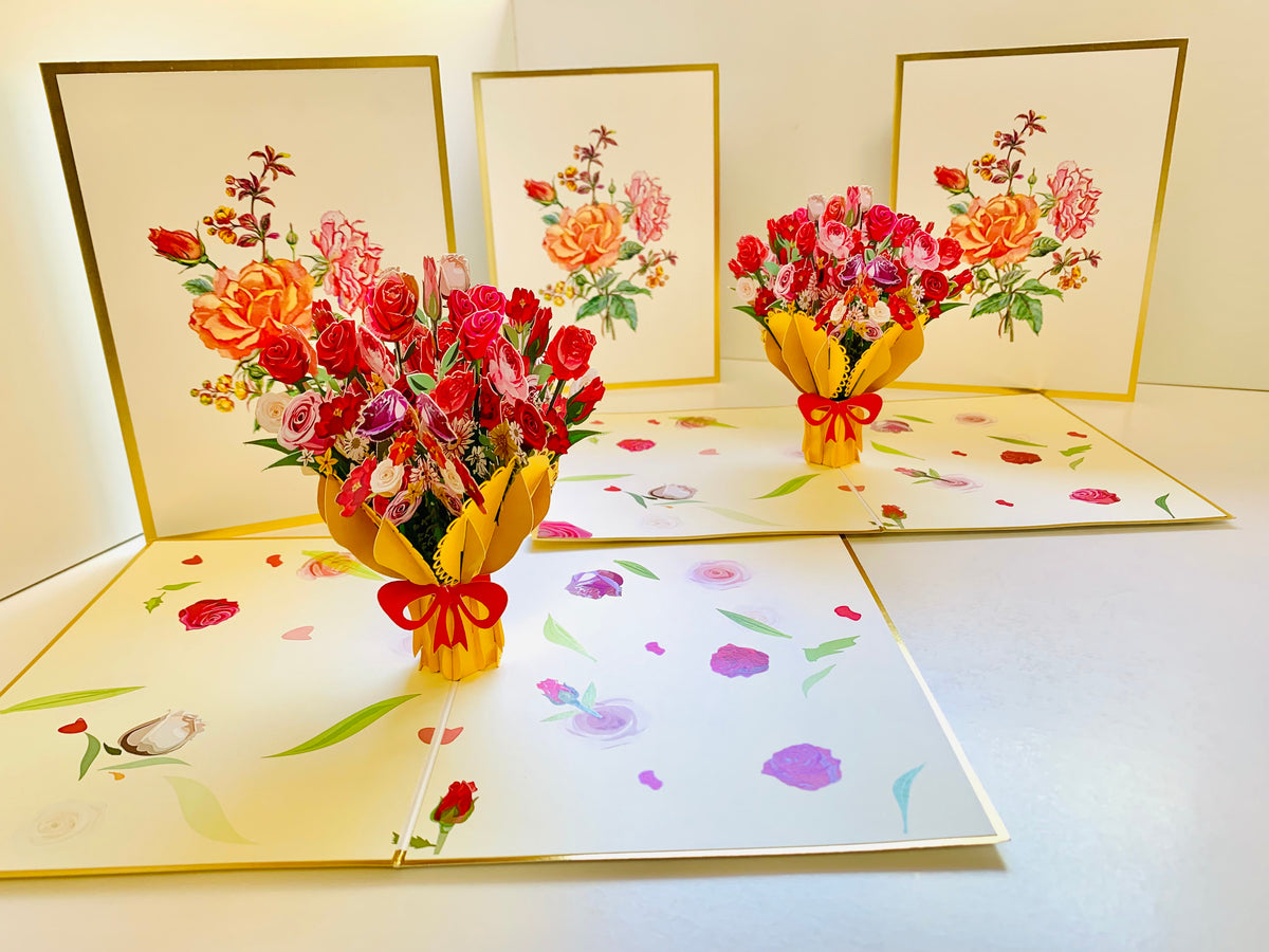 Luxury Gold Embossing Sweetheart Flower Bouquet Origami Pop Cards 3D Pop Up Greeting Card Happy Birthday Thank You Handmade Gift Thinking of You Blank Card for Any Occasion Happy Mother's Day Happy Father's Australiana Celebrate and Romantic