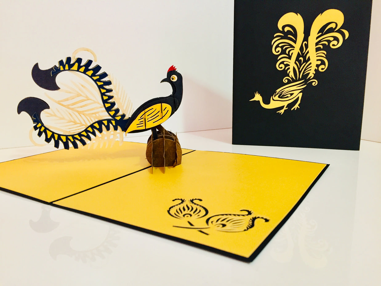 Lyrebird Australian Native Bird Origami Pop Cards 3D Pop Up Greeting Card Happy Birthday Thank You Handmade Gift Thinking of You Blank Card for Any Occasion Happy Mother's Day Happy Father's Australiana Birds